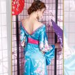 画像8: サテン花車リボンロング着物ドレス 和柄 衣装 ダンス よさこい 花魁 コスプレ キャバドレス (8)