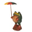 画像1: 傘さしカエル L タイ雑貨 アジアン雑貨 インテリア 置物 かえる 玄関 高35cm (1)