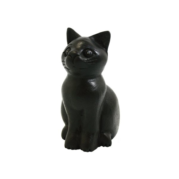 画像1: おすわりネコ 子猫 ねこ 置物 木彫り クロネコ 黒猫 オブジェ ジジ (1)