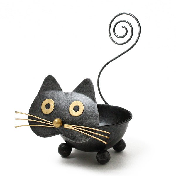 画像1: ブリキ小物入れ クロネコ インテリア雑貨カードホルダー 猫雑貨 可愛い (1)