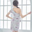 画像5: 花柄刺繍 ワンショルダー アシンメトリー ミニドレス ワンショル タイトスカート 衣装 リボン キャバドレス (5)