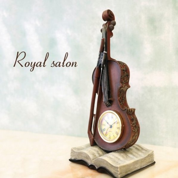 画像1: ヴァイオリン型 置時計 ロイヤルサロン テーブルクロック（Violin ＆ Book） (1)