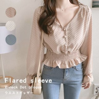 ドット柄 シアーブラウス セットアップ アンサンブル レディース