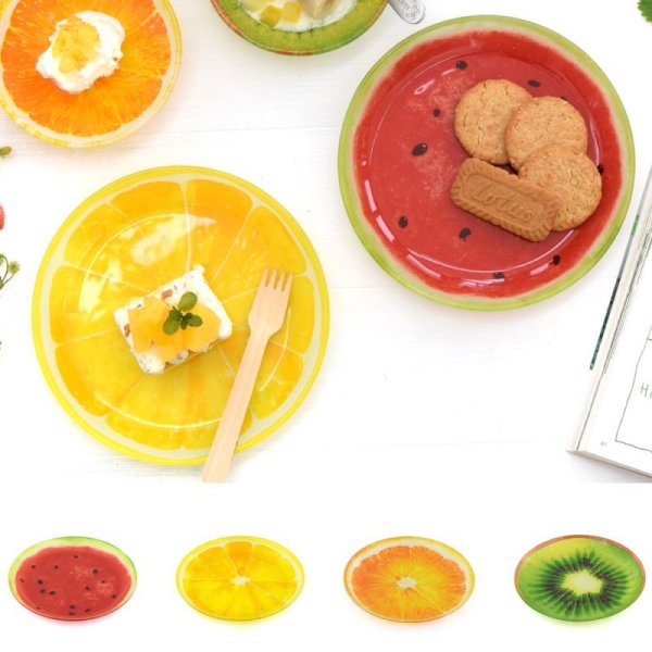 画像1: ジューシー 果物 ガラスプレート カットフルーツ  食器 プレート お皿 可愛い キッチン雑貨 ６枚セット (1)