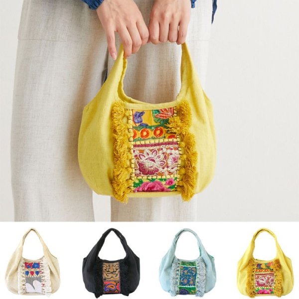 画像1: 【予約商品】カンバディアパッチ バルーンバッグ インド伝統柄 華やか刺繍  キラキラビーズ スパンコール エキゾチック 鞄  (1)