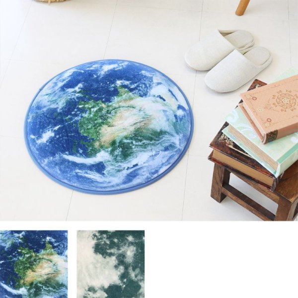 画像1: 地球 月 マット フォトプリント earth 円形マット 子供部屋 玄関 フロアマット (1)