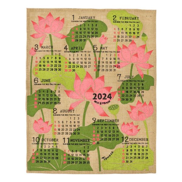 画像1: 蓮デザイン 2024 ジュートカレンダー ロータス 壁掛けインテリア アジアン エスニック ポスター (1)