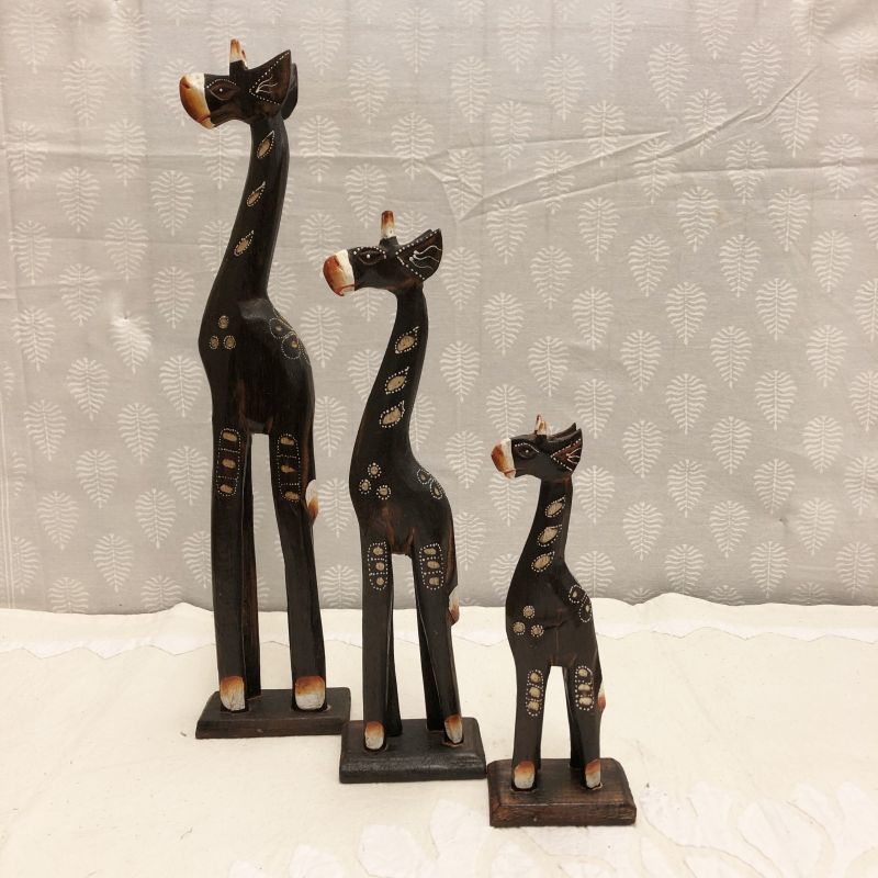 木彫り キリンの親子 3匹セット 置物 インテリア雑貨 アジアン