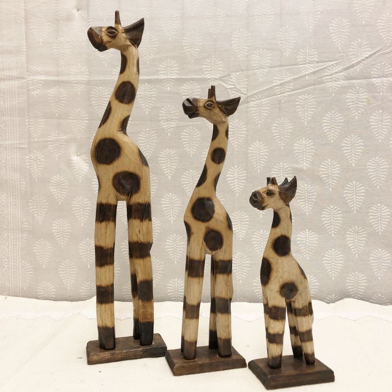 木彫り キリンの親子2 3匹セット 置物 インテリア雑貨 アジアン エスニック アニマルデザイン オブジェ