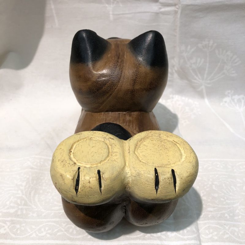 木彫り 寝そべり猫 置物 オブジェ ネコ雑貨インテリア雑貨 アジアン エスニック アニマルデザイン
