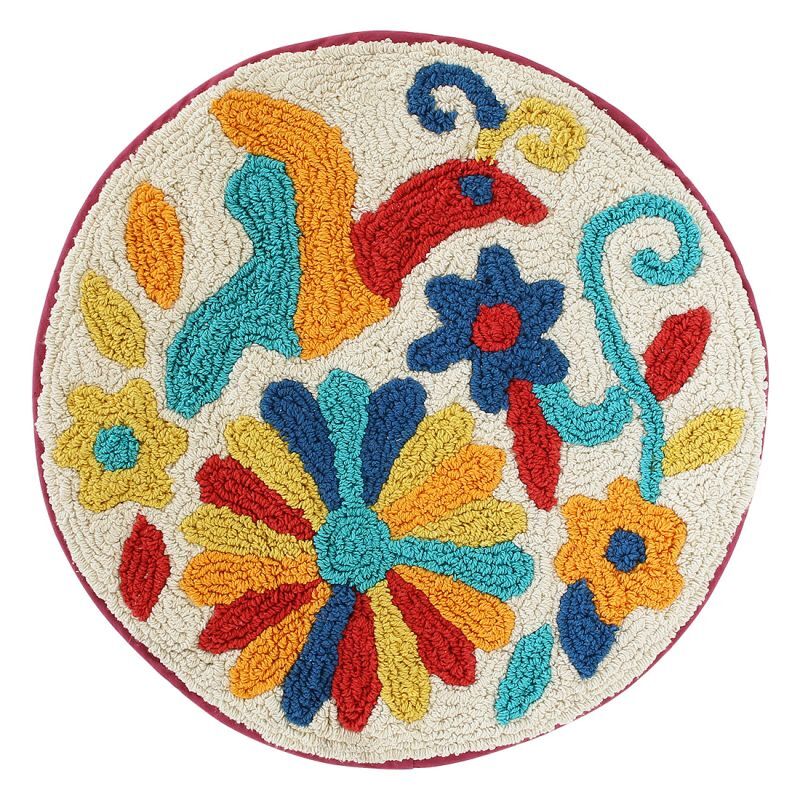 オトミ刺繍 円形フロアマット S カラフル 鳥雑貨 オトミ族 メキシカンマット リビング 玄関